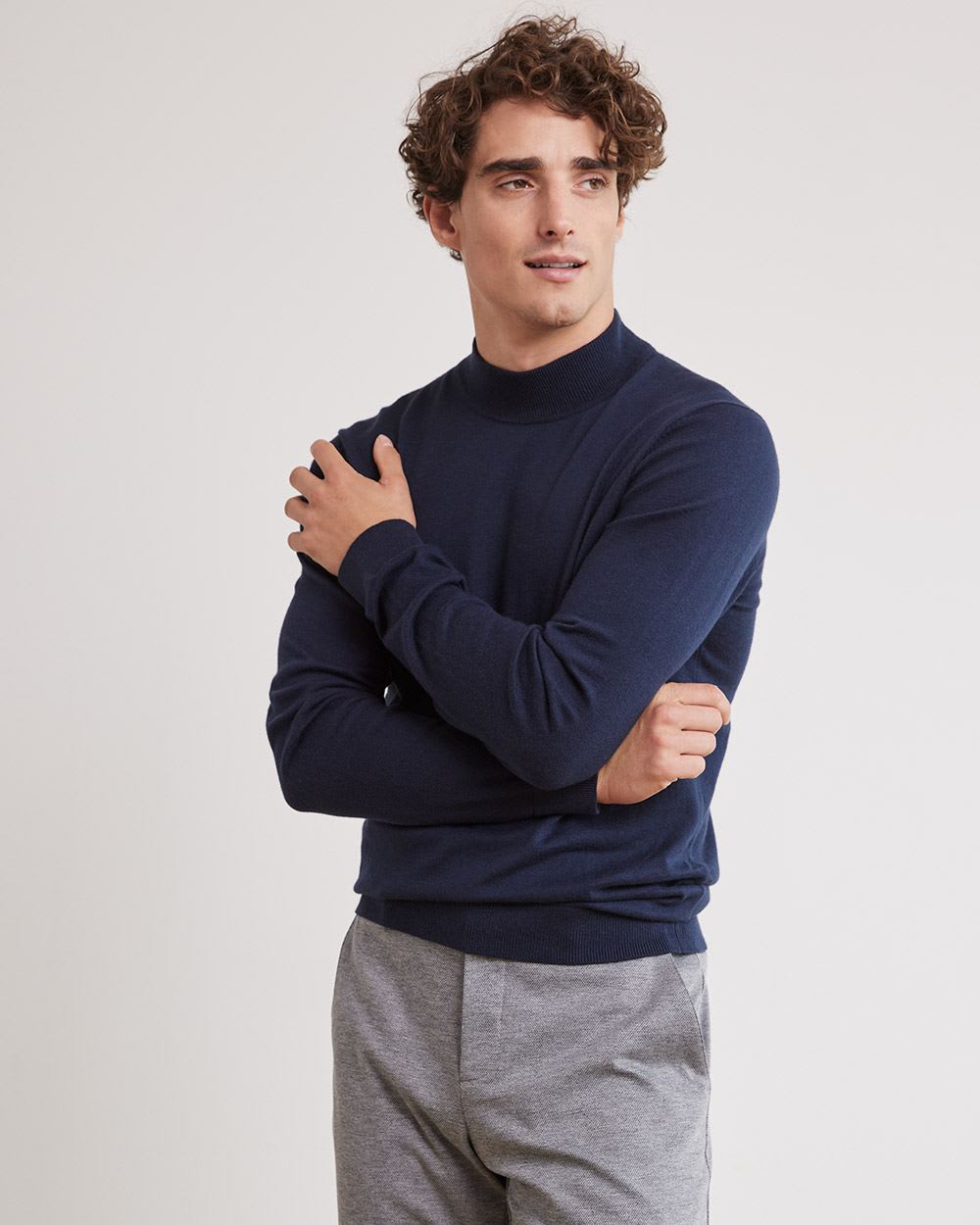 Solid Long-Sleeve Mock-Neck Sweater