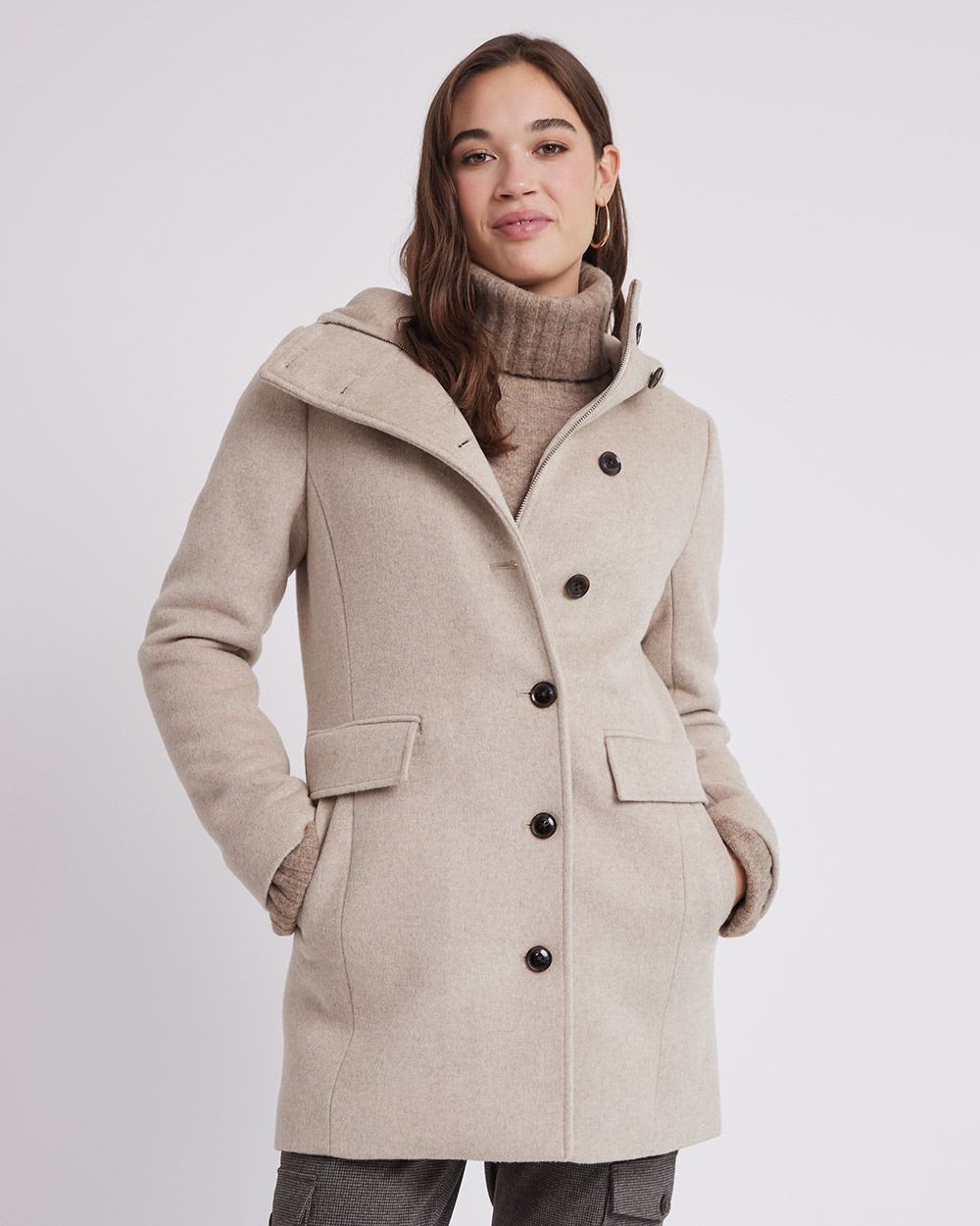 Classic Wool Coat with Hooded High Neckline