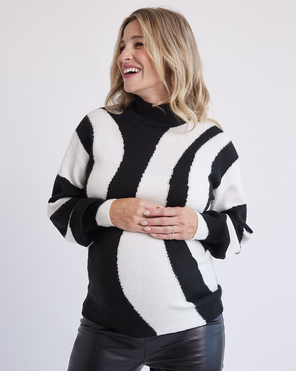 Black & White Mock-Neck Sweater - Thyme Maternity