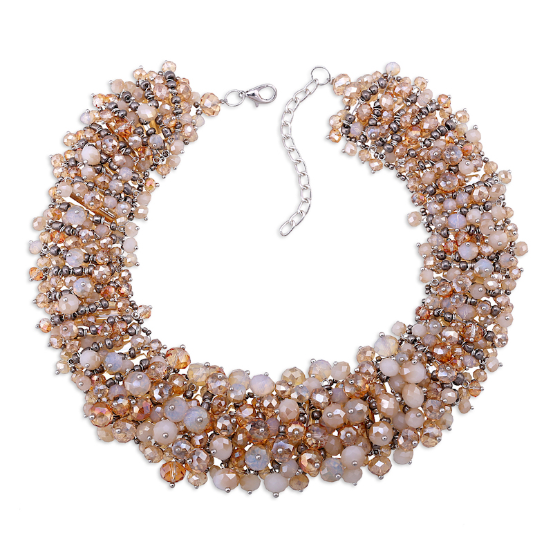 Gold, White & Pink Clustered Beaded Statement Necklace - Don't AsK