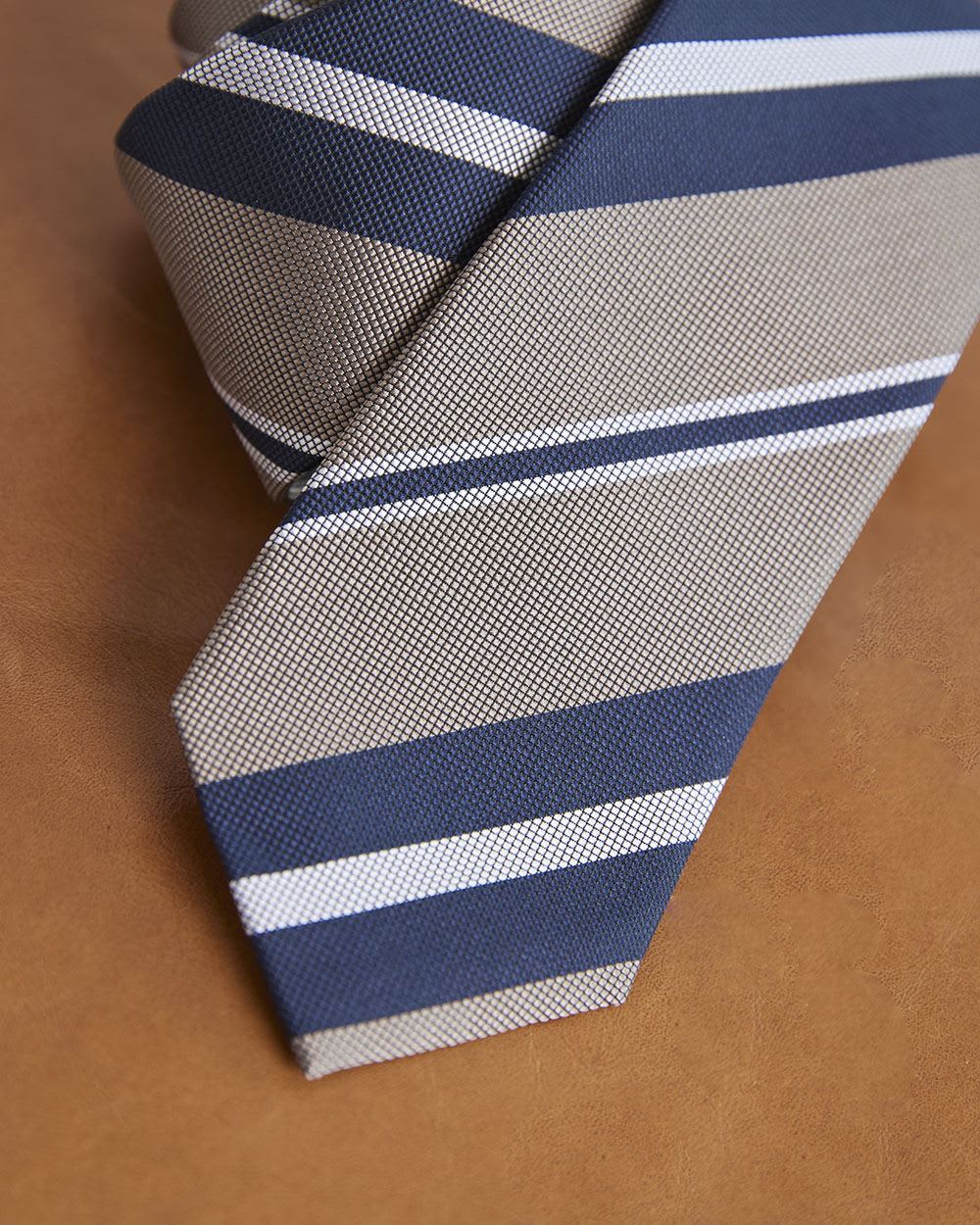 Beige and Blue Striped Skinny Tie