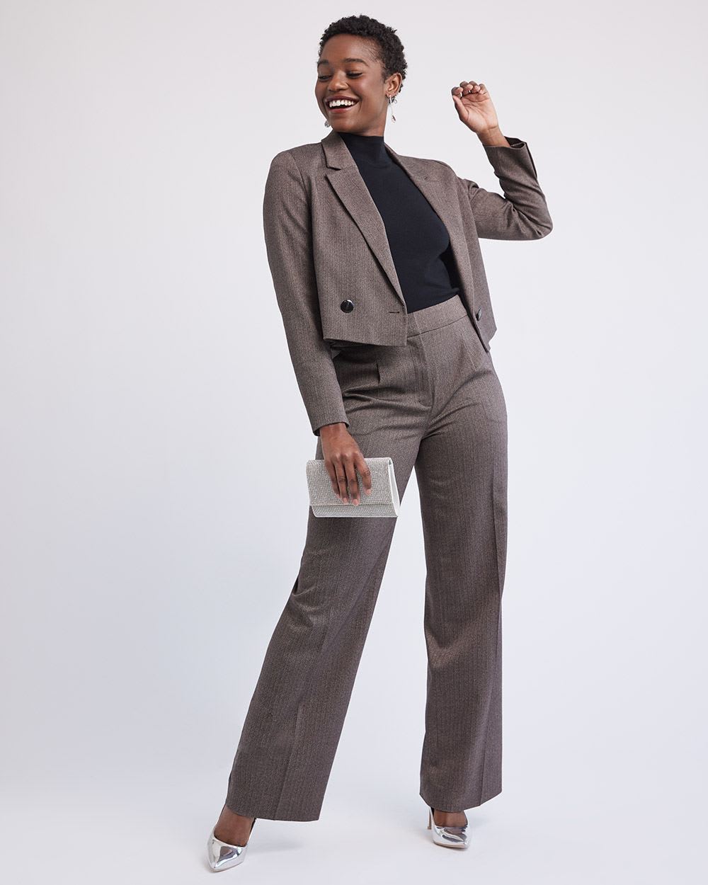 Wide-Leg Mid-Rise Herringbone Pant