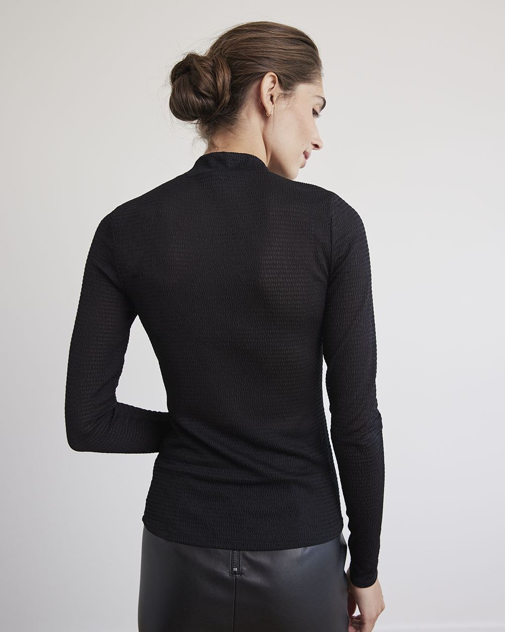 Long-Sleeve Mock-Neck Sheer Tee