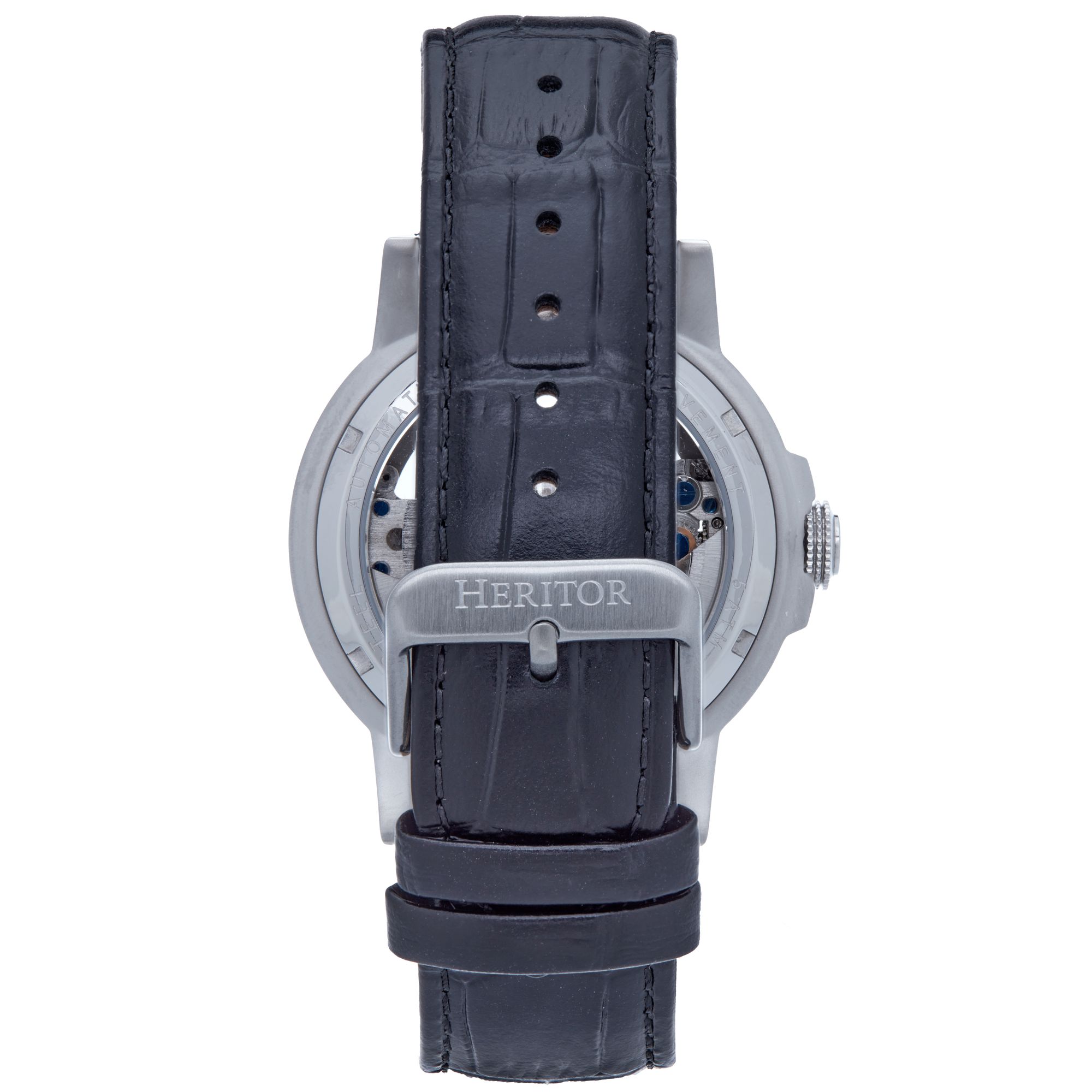 Heritor Automatic - Davies Semi-Skeleton Leather-Band Watch - Silver/Navy