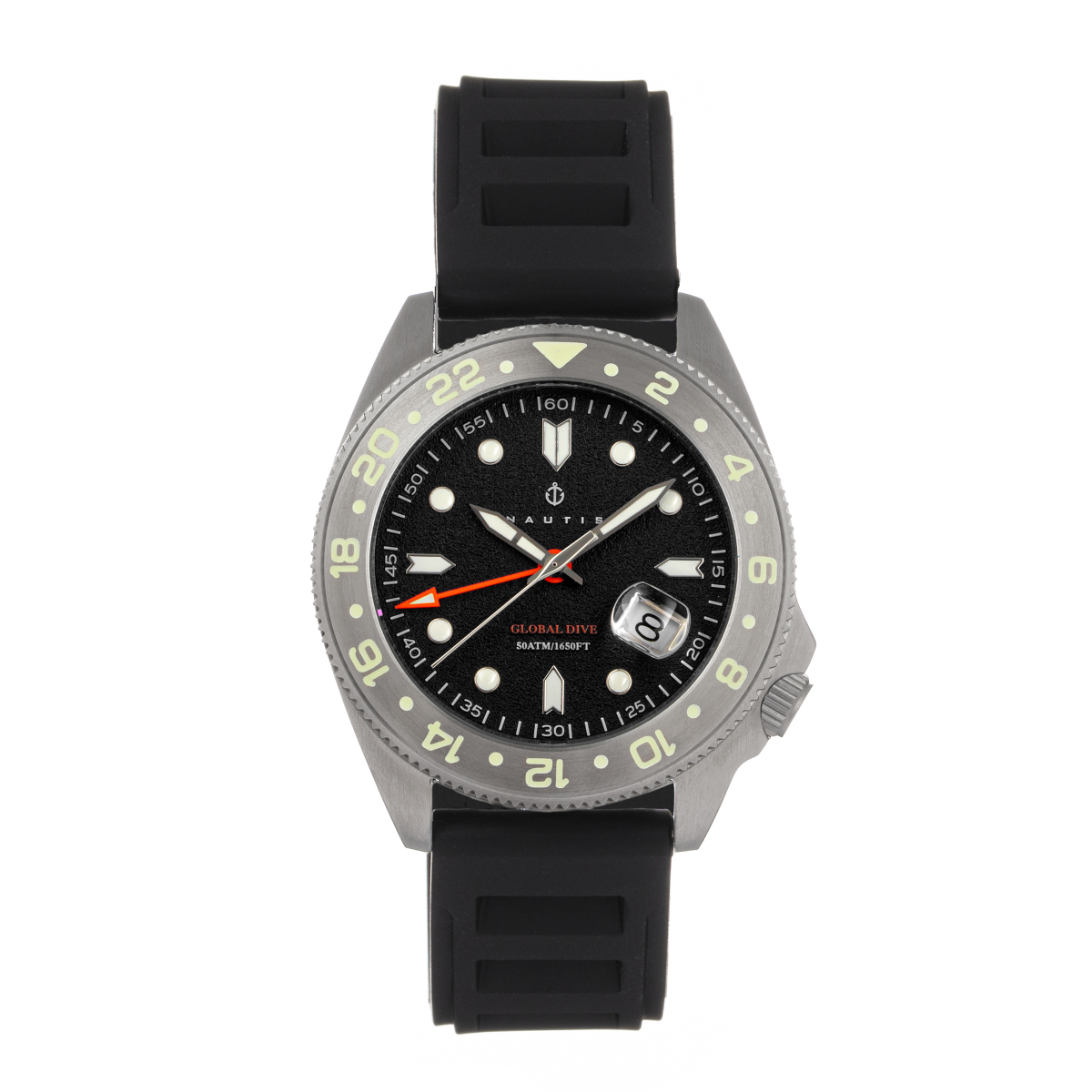Nautis - Global Dive Rubber-Strap Watch w/Date - Navy