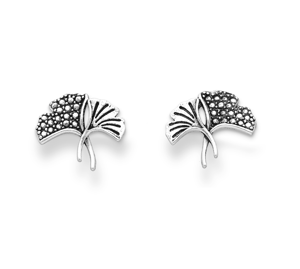Ag Sterling - Sterling Silver Ginkgo Leaves Stud Earrings