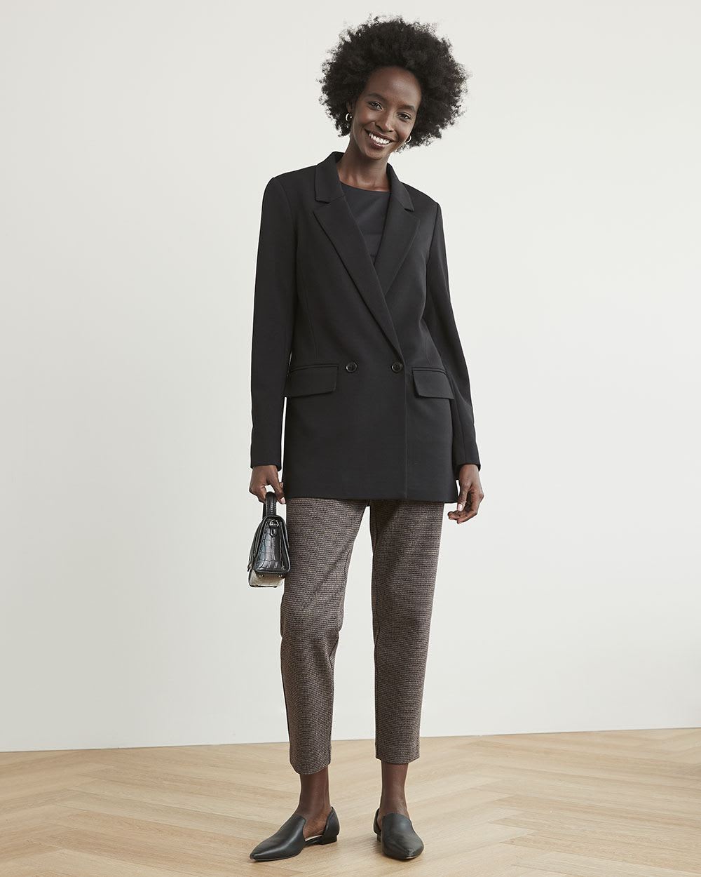 Relaxed Double-Breasted Black Blazer