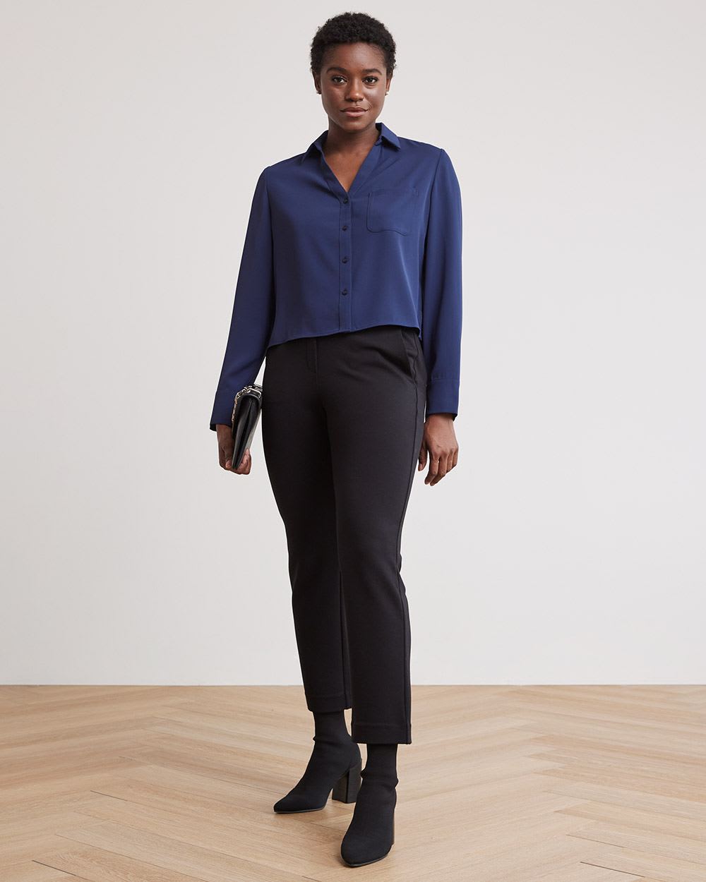 Long-Sleeve Buttoned-Down Crepe Blouse