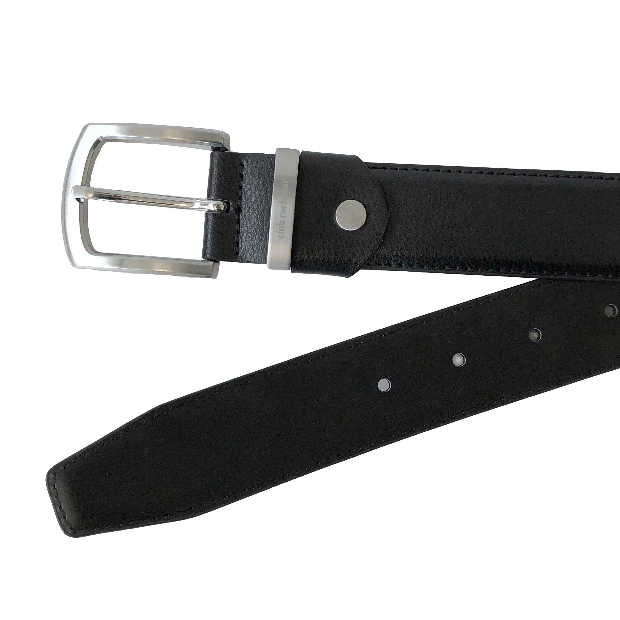 Club Rochelier Men's Leather Belt with Brushed Nickel Hardware