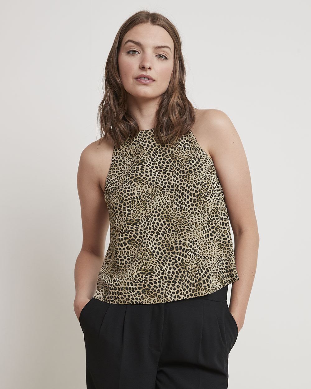 Printed Sleeveless Popover Blouse