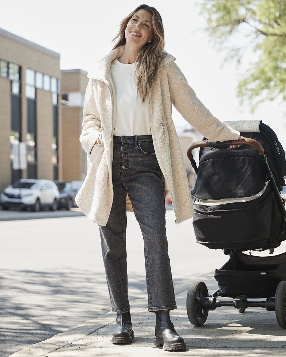 Sherpa Jacket with Zipper Closure - Thyme Maternity