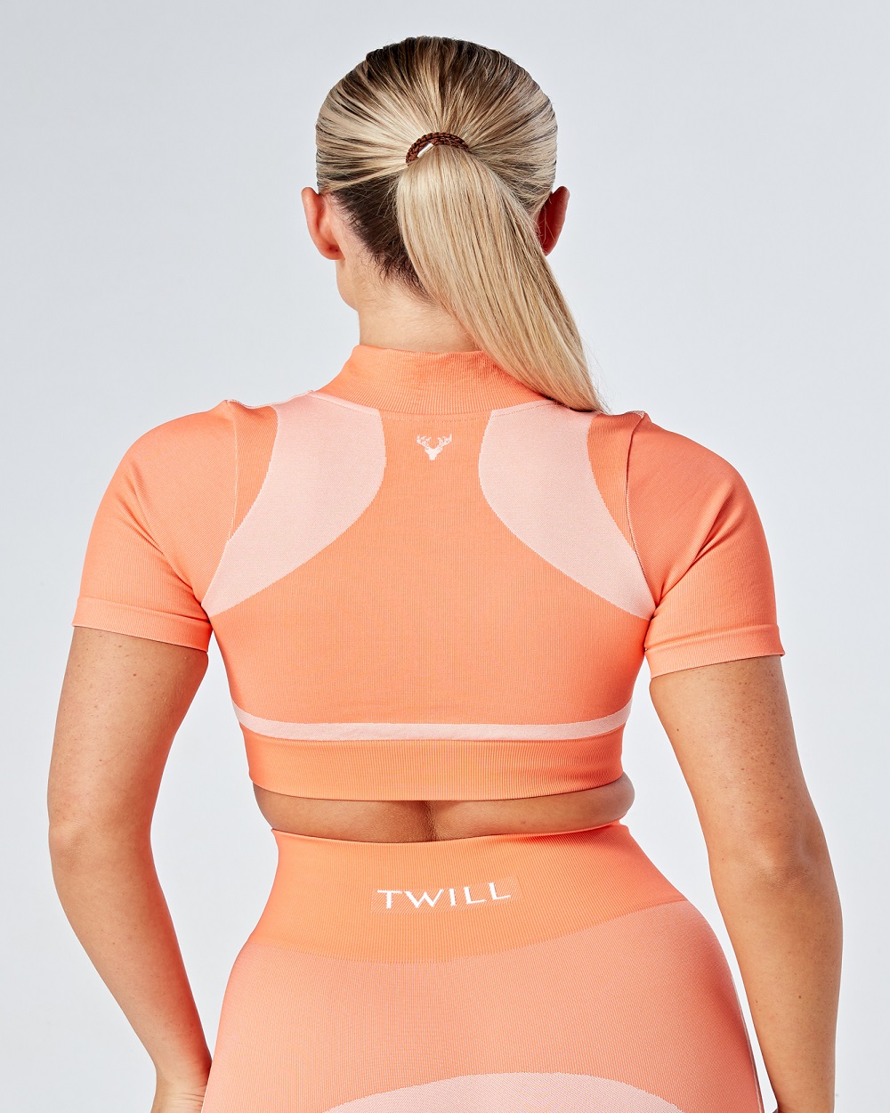Twill Active - Recycled Colour Block Zip-up Crop Top - Coral
