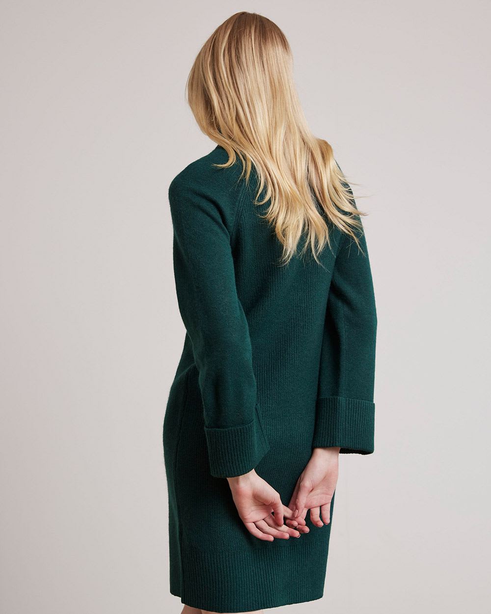 Long-Sleeve Mock-Neck Straight Dress with Ribbed Cuffs