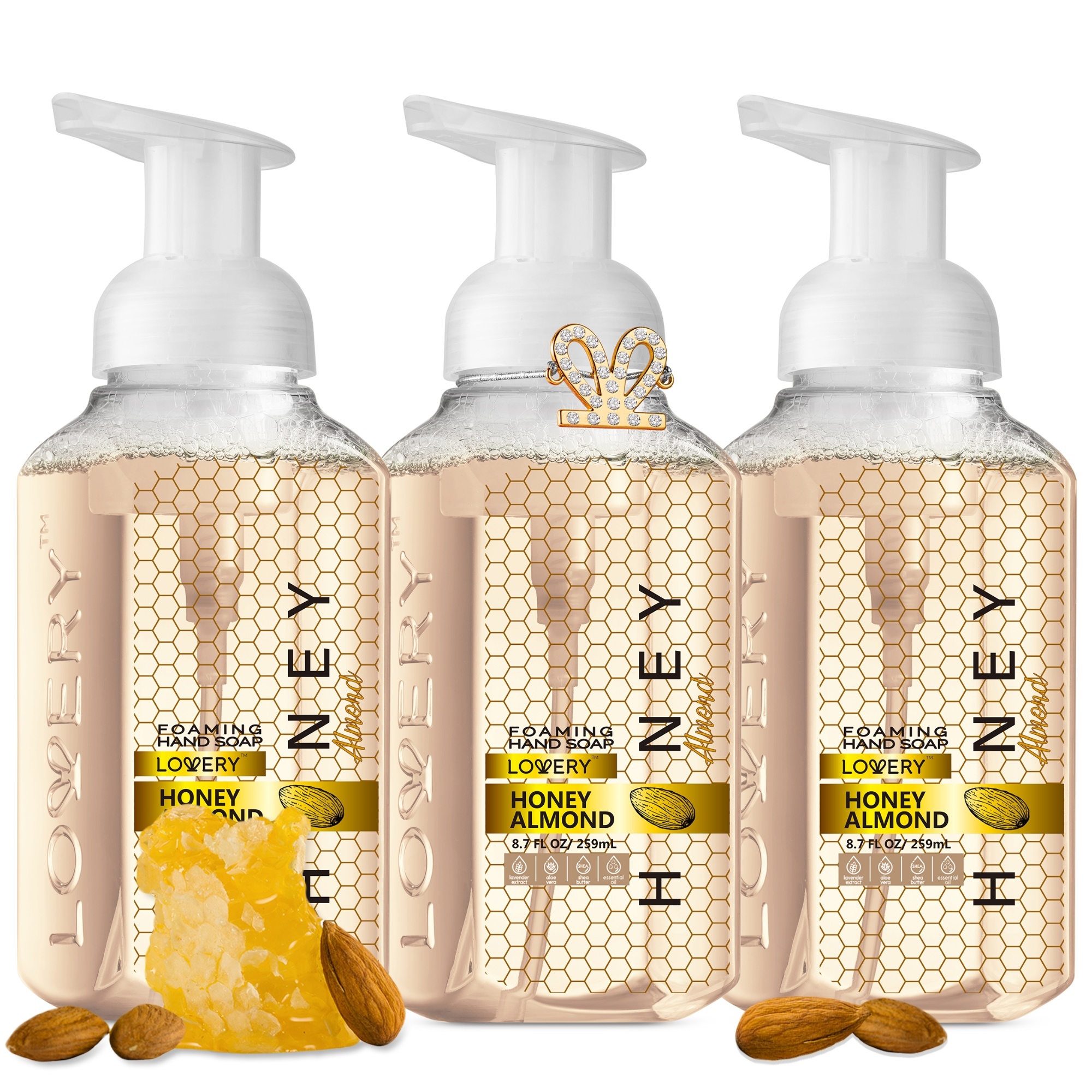 Lovery Foaming Hand Soap - Honey Almond - Pack Of 3 With Free Swarovski Bracelet