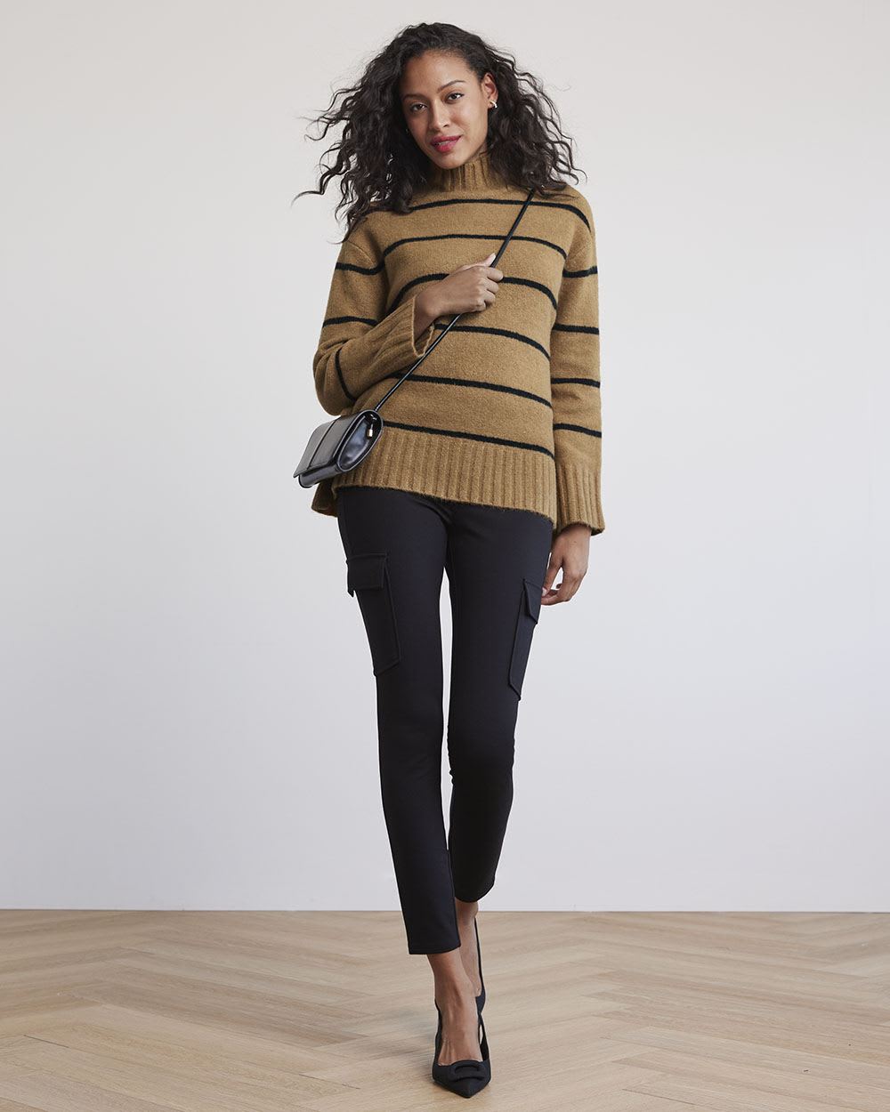 Relaxed-Fit Long-Sleeve Mock-Neck Striped Sweater