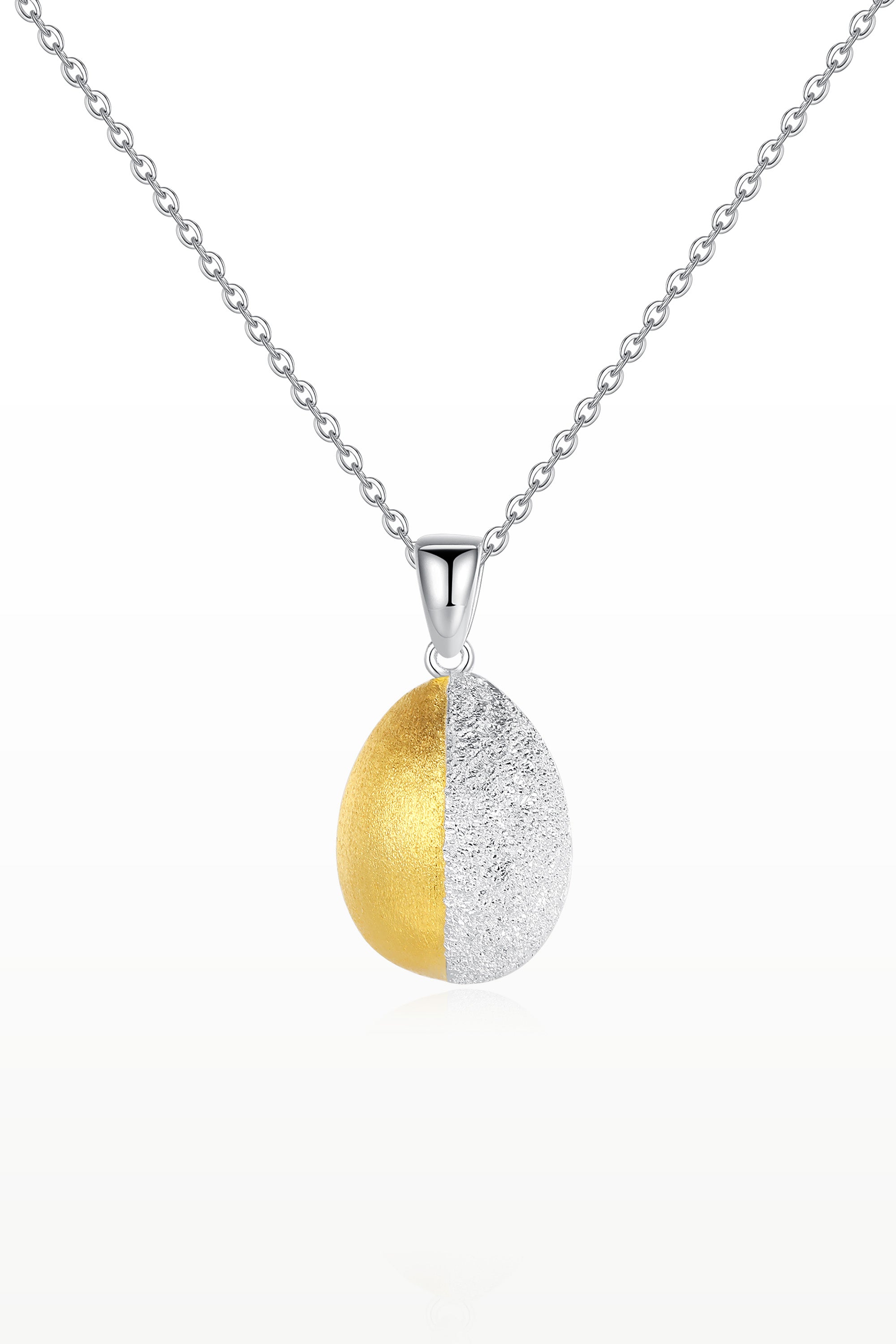 Classicharms-Frosted And Matted Texture Two Tone Pendant Necklace