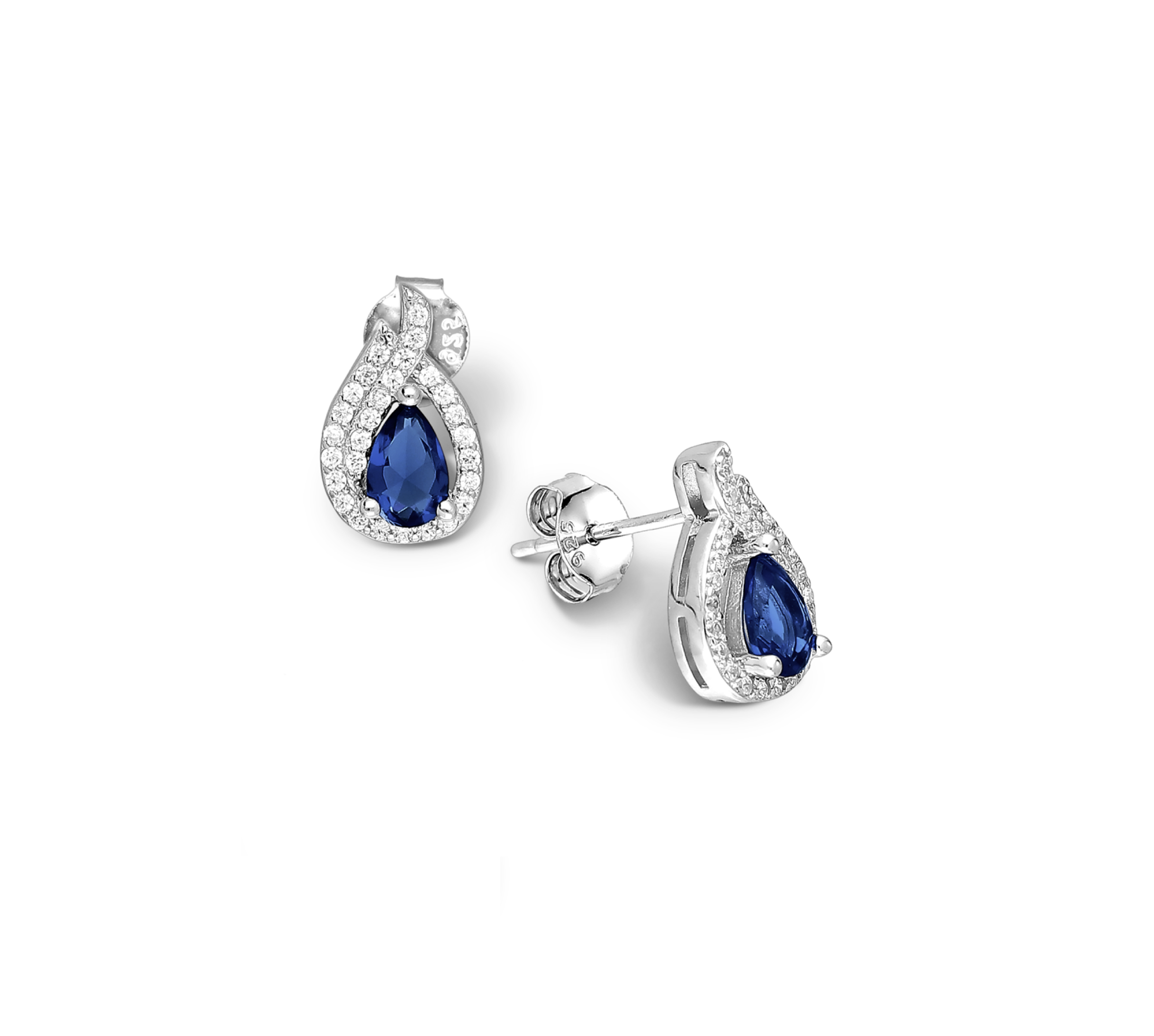 Ag Sterling - Sterling Silver Sapphire CZ Pave Teardrop stud earring