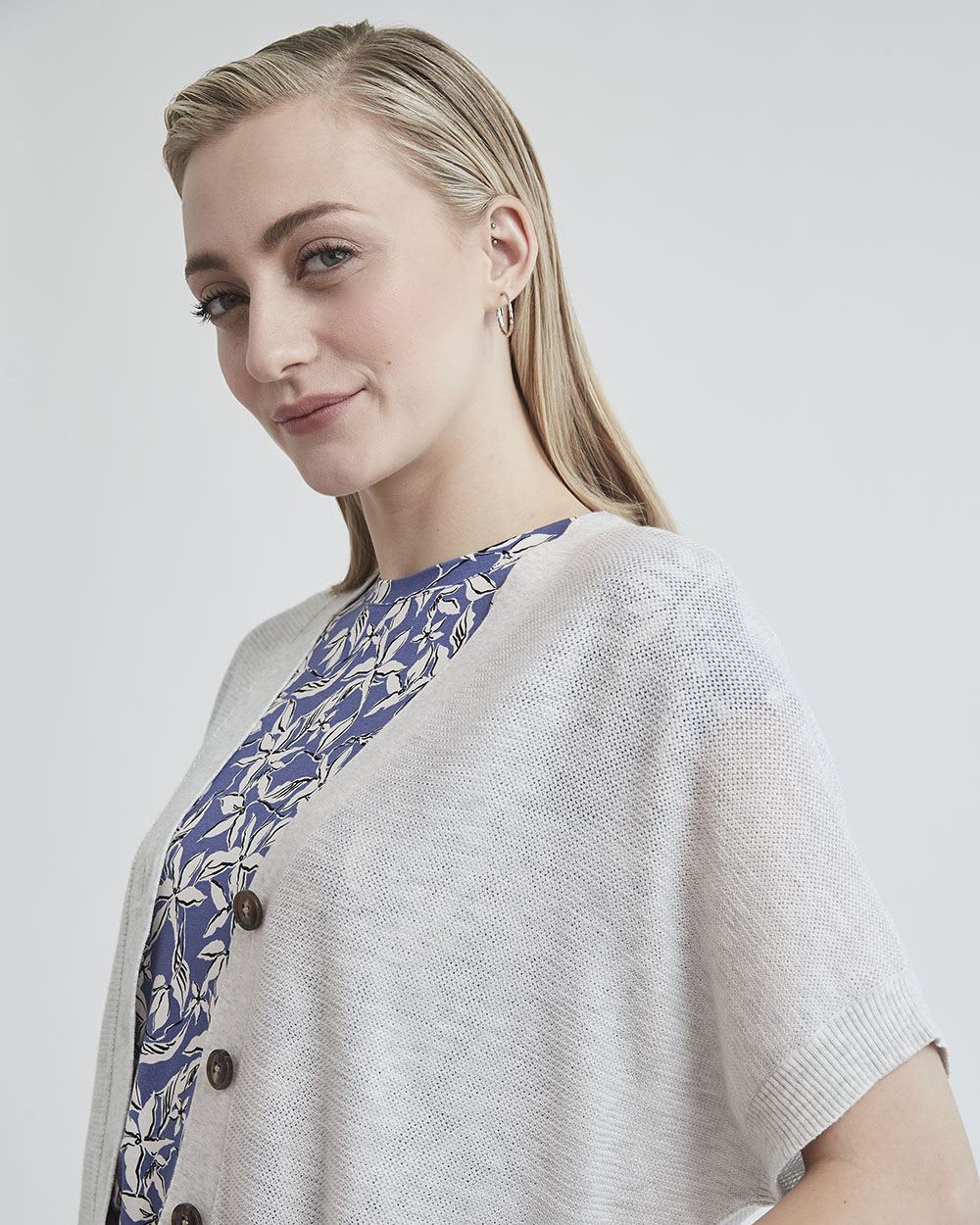 Short-Sleeve Relaxed Short Cardigan