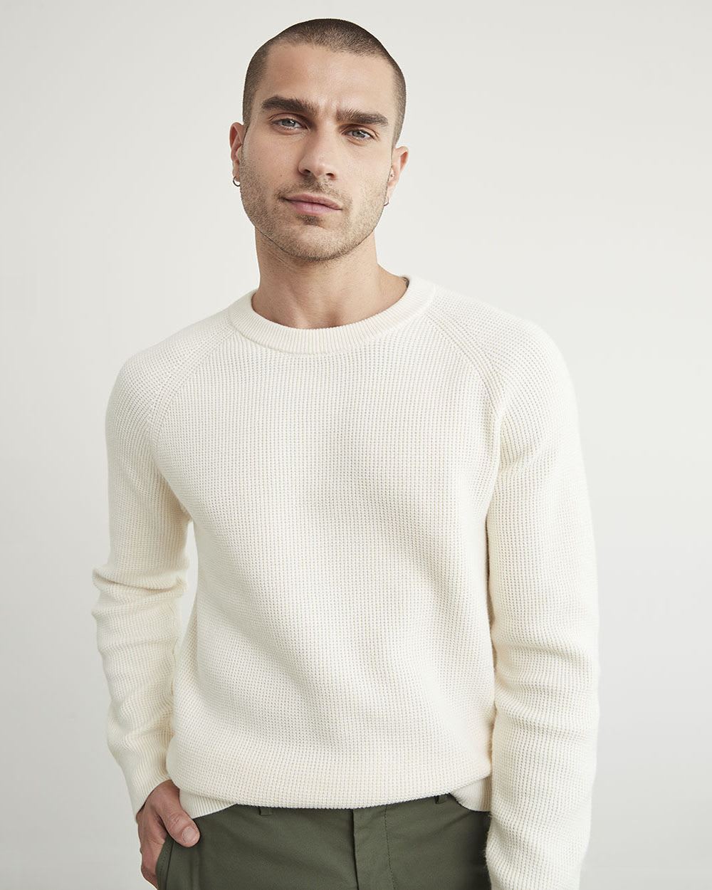Long-Sleeve Crew-Neck Waffled Sweater