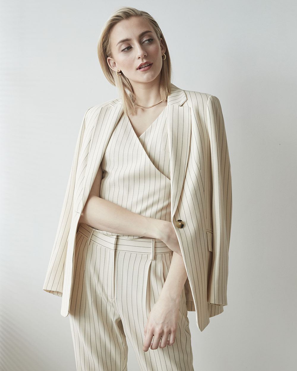 Textured Stripe Wrap Sleeveless Vest Blouse