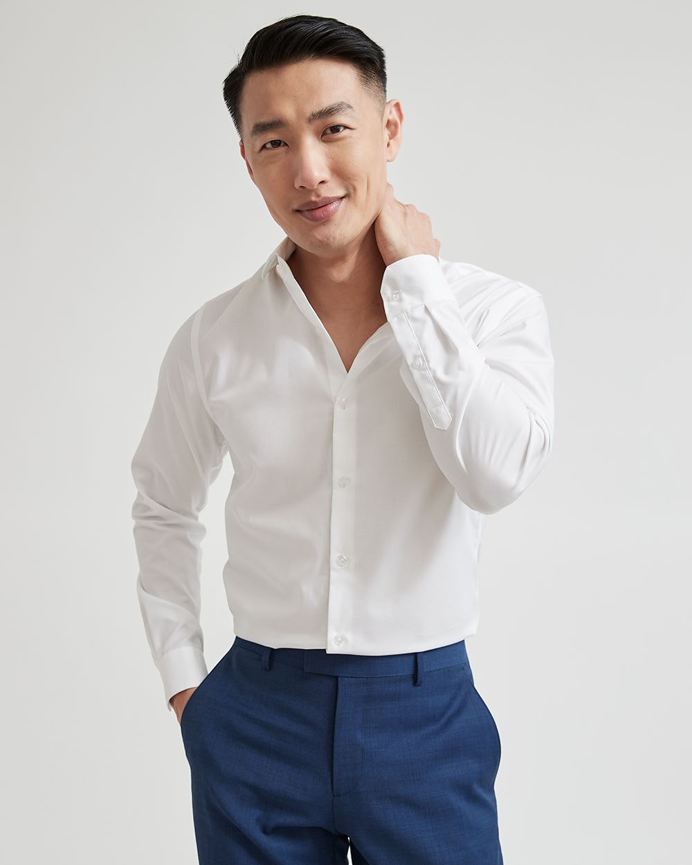 Slim fit dress shirt with wide spread collar