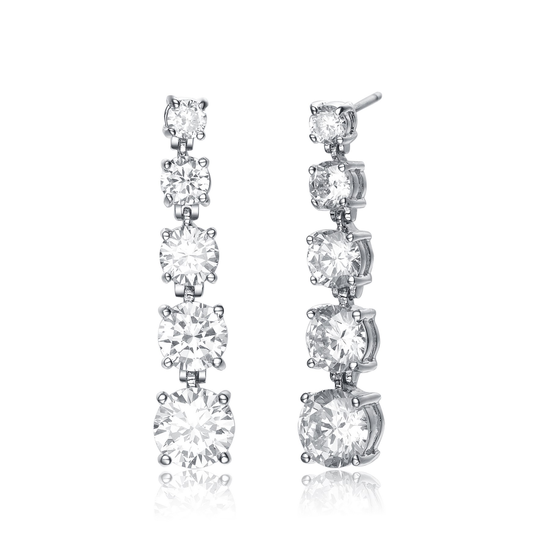 GV Sterling Silver Clear Cubic Zirconia Square Pyramid Earrings