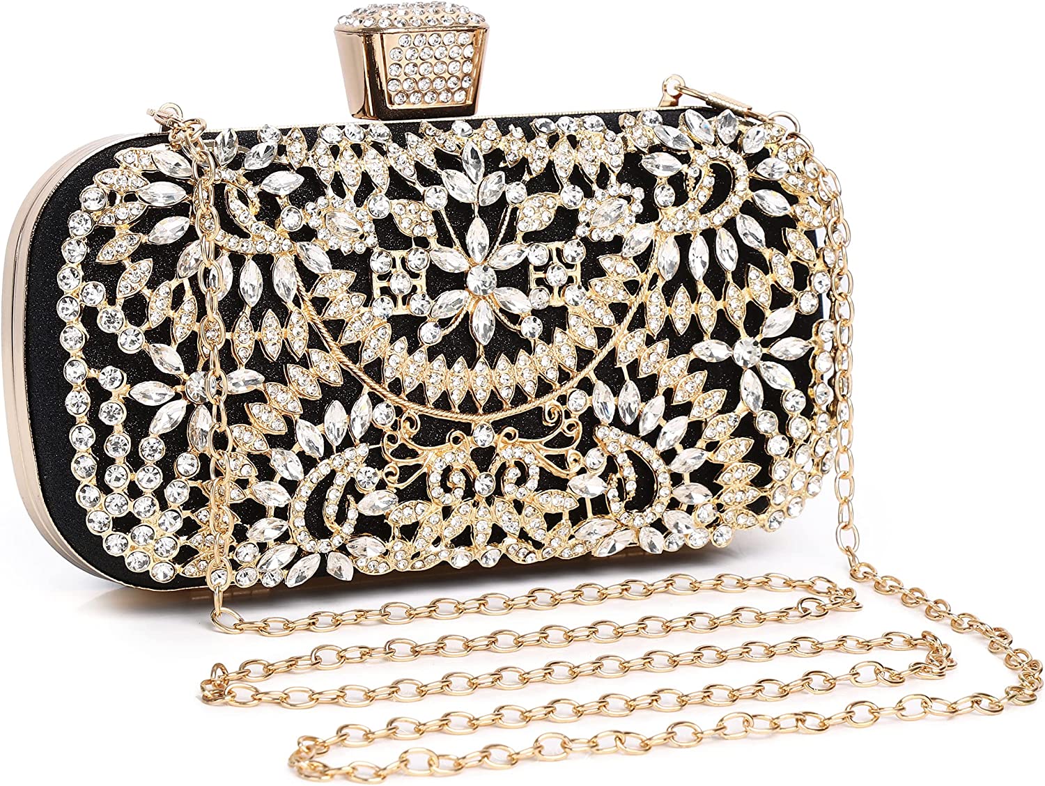 Goldtone & Black Multi Floral Crystal Encrusted Clutch - Don't AsK