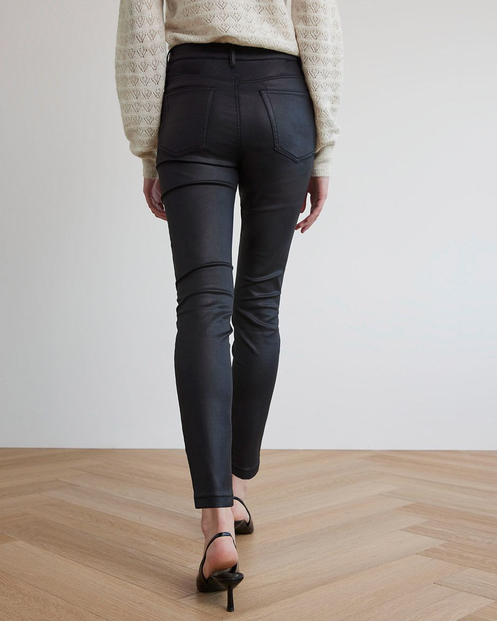 Black High-Waisted Coated Skinny Jeans