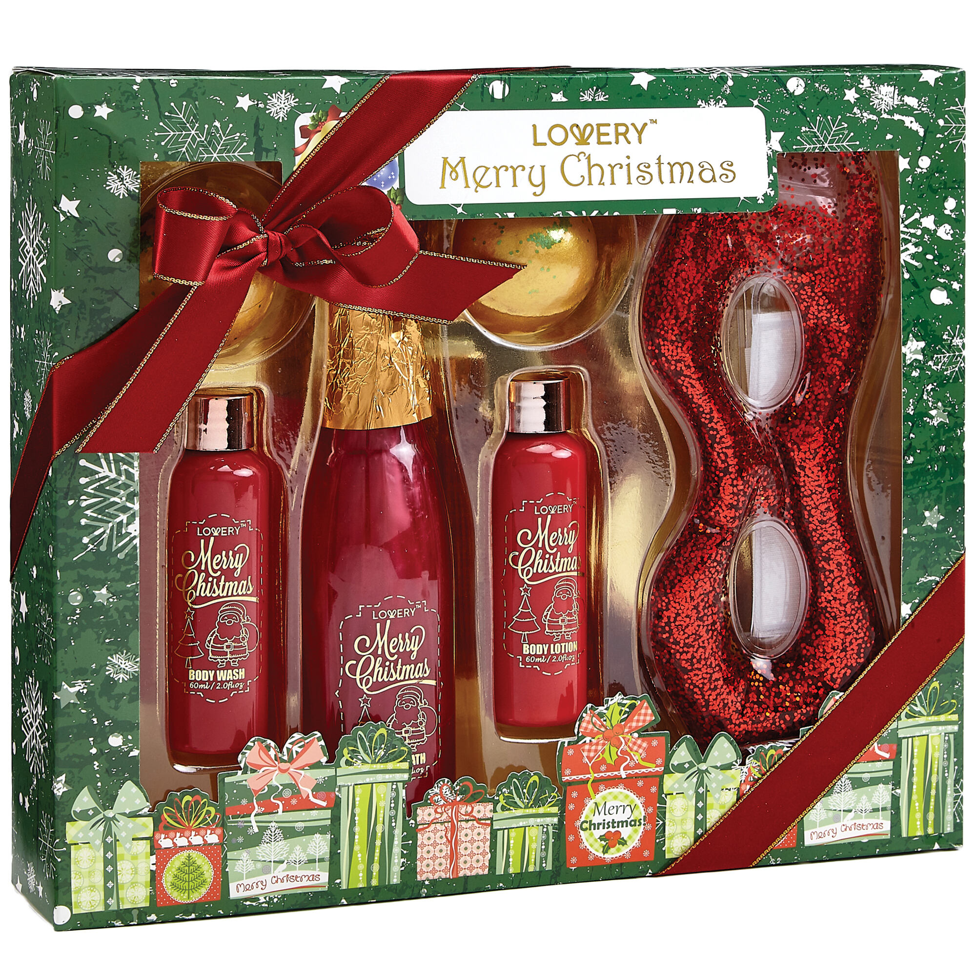 Lovery Bath & Body Christmas Gift Box - Red Rose & Jasmine Home Spa Set