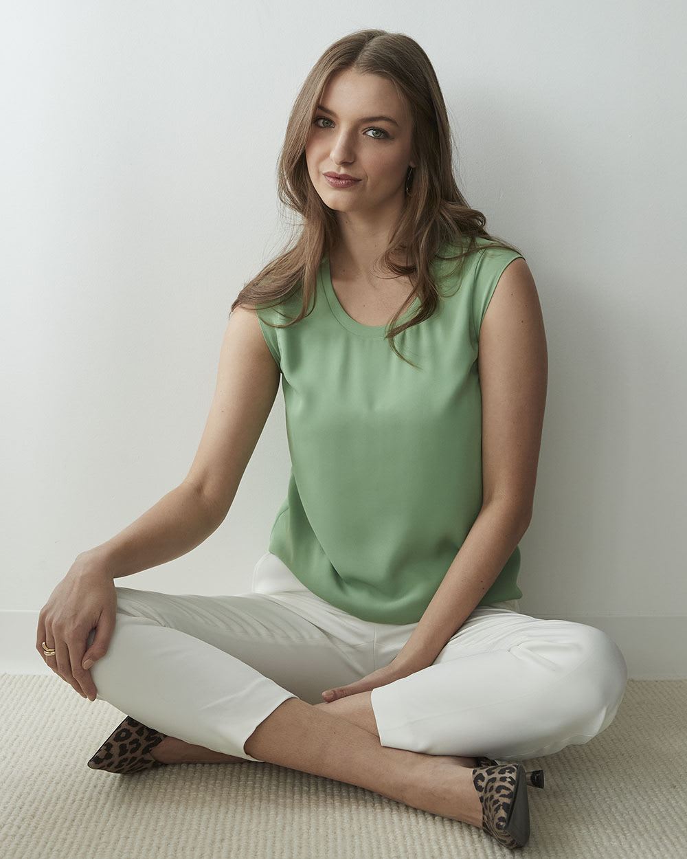 Solid Silky Crepe Cap Sleeve Blouse