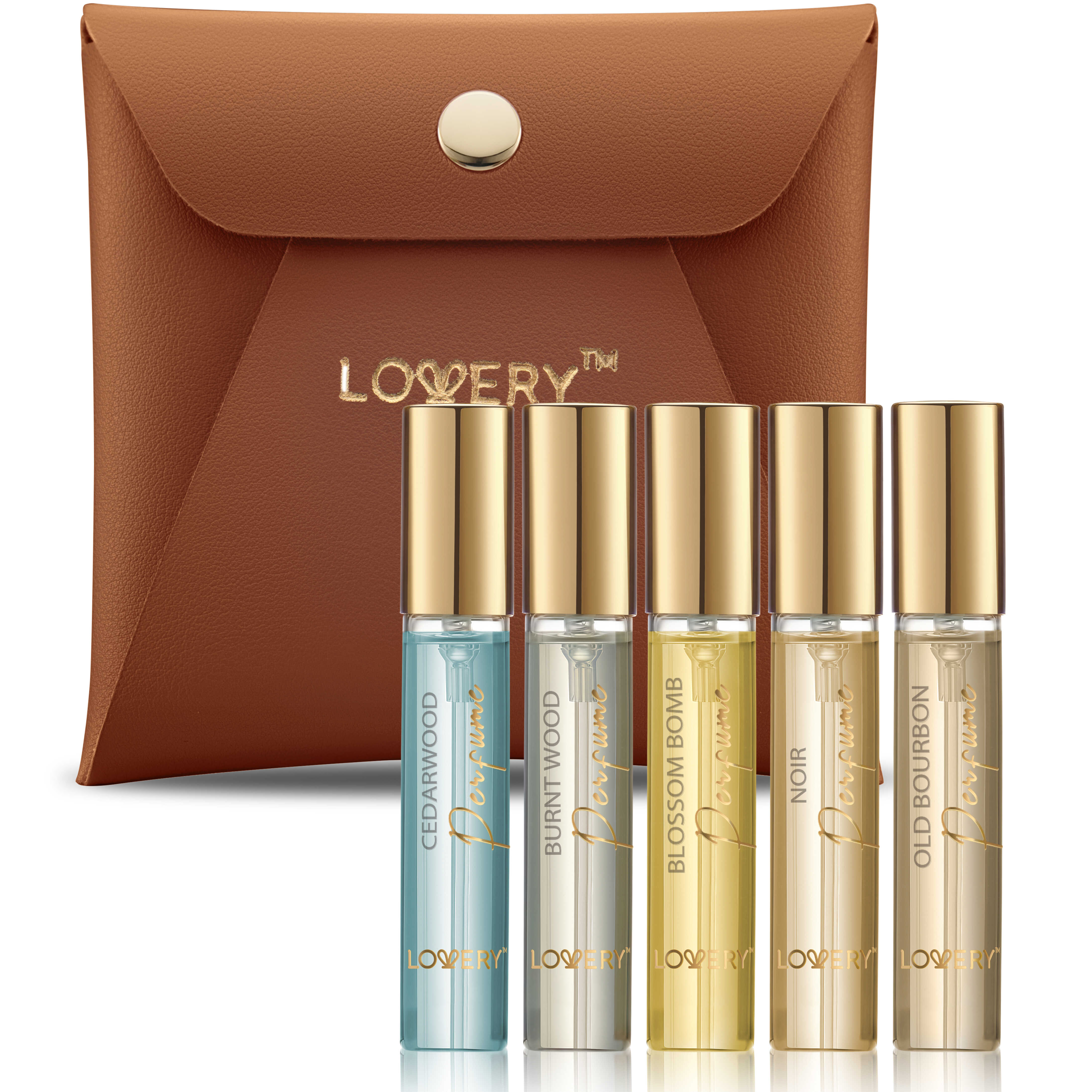 Lovery Travel Cologne Spray For Men, 5pc Woodsy Scented Mini Body Perfumes With Pouch