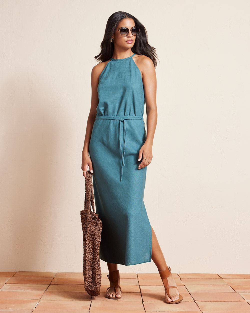 Sleeveless Halter-Neck Linen Blouse