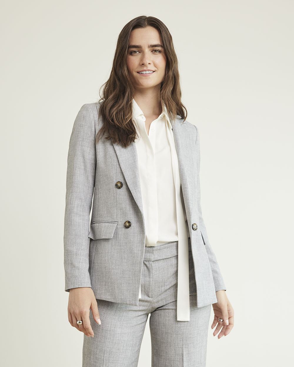 Light Grey Open Double-Breasted Blazer