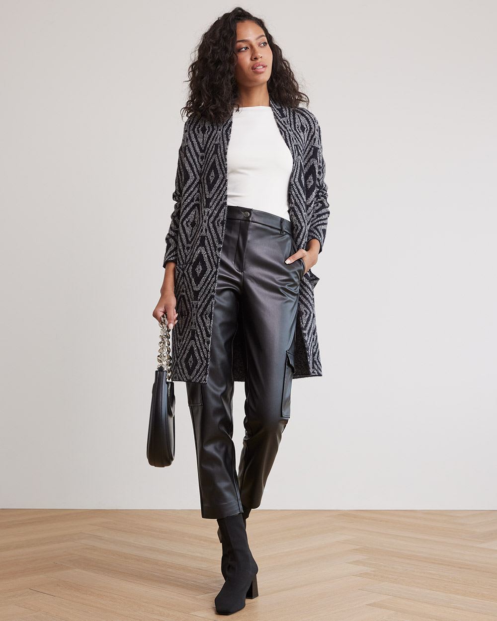 Long-Sleeve Mock-Neck Buttoned-Down Cardigan