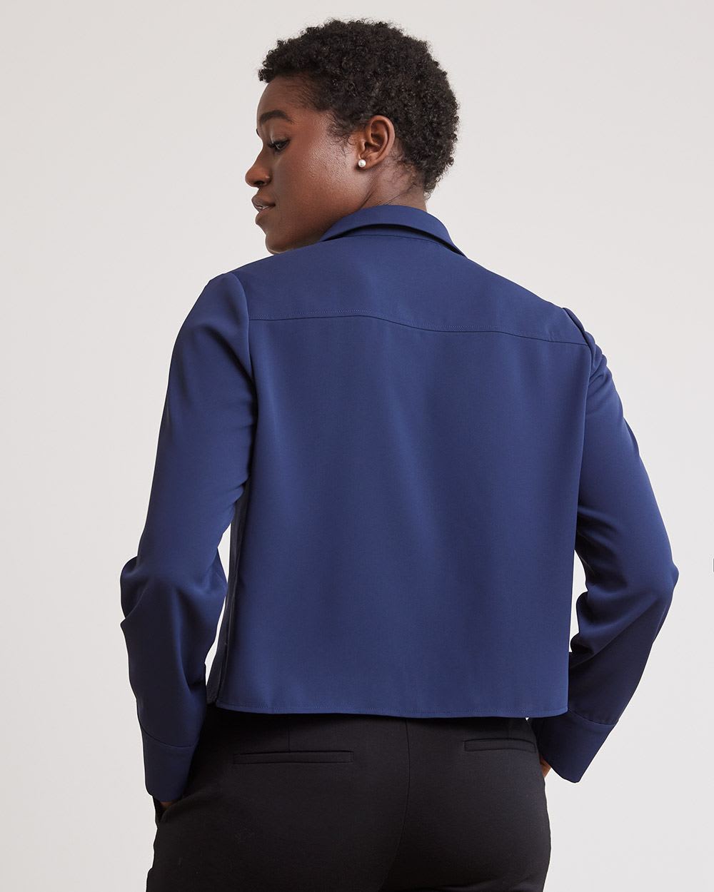 Long-Sleeve Buttoned-Down Crepe Blouse