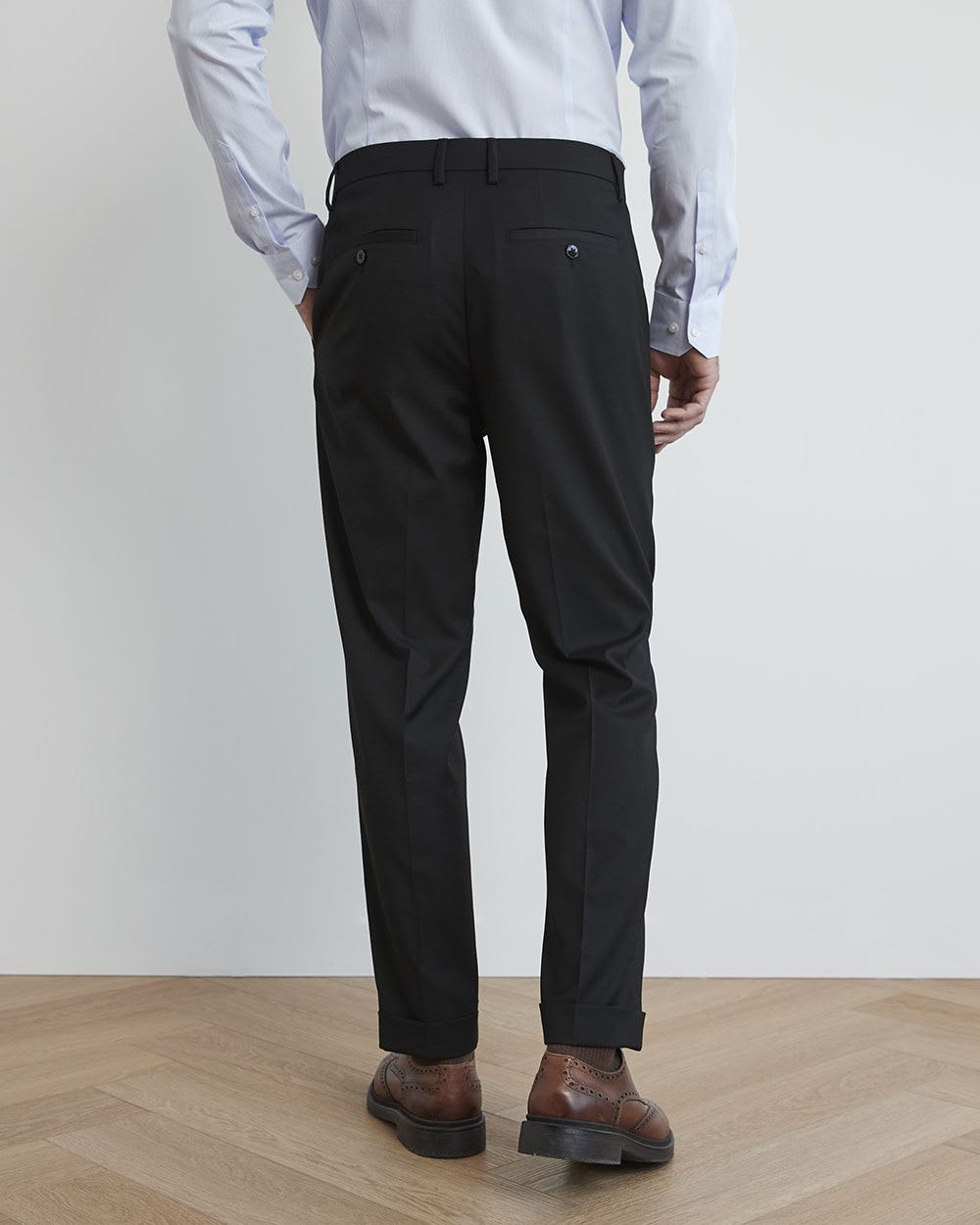 Pleated Solid Tapered-Leg City Pant
