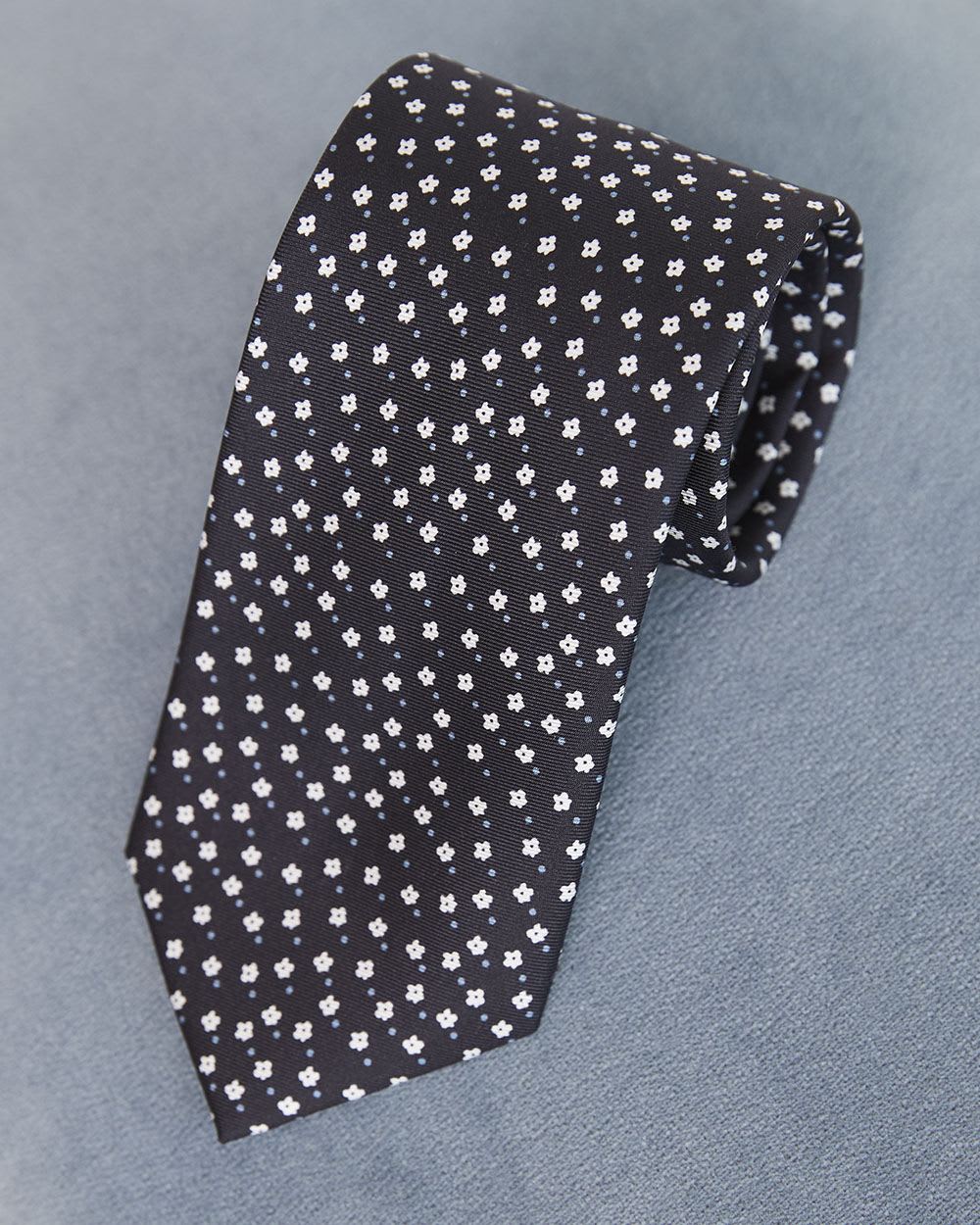 Navy Regular Tie with Tiny Flowers