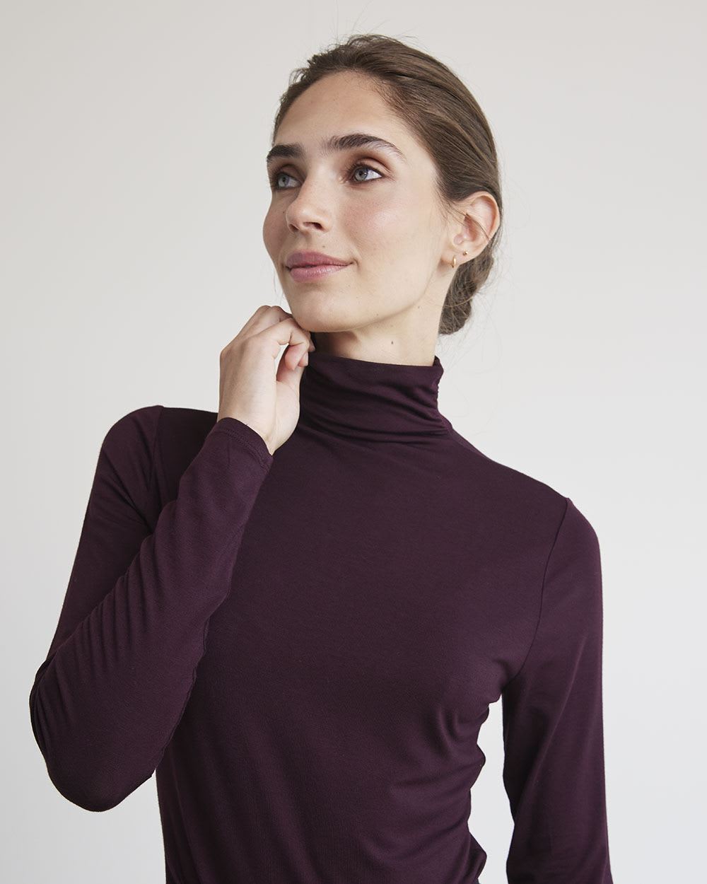 Fitted Long-Sleeve Mock-Neck Tee
