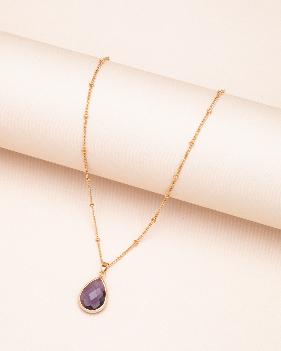 Silvertone February Amethyst Birthstone Teardrop Necklace - Don't AsK