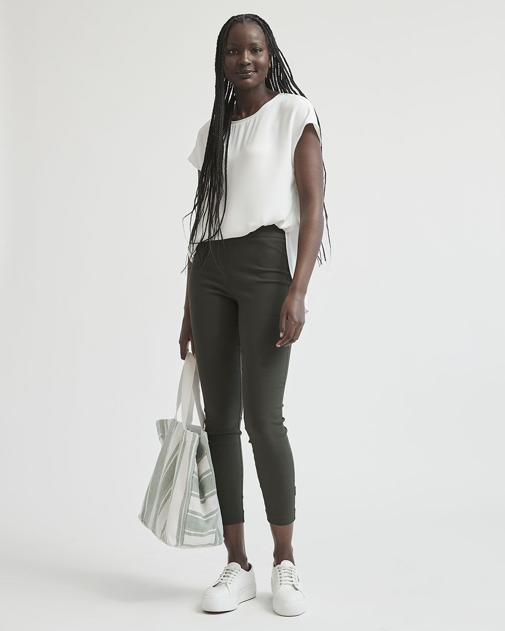 Oversized Silky Crepe Crew-Neck Short Sleeve Blouse