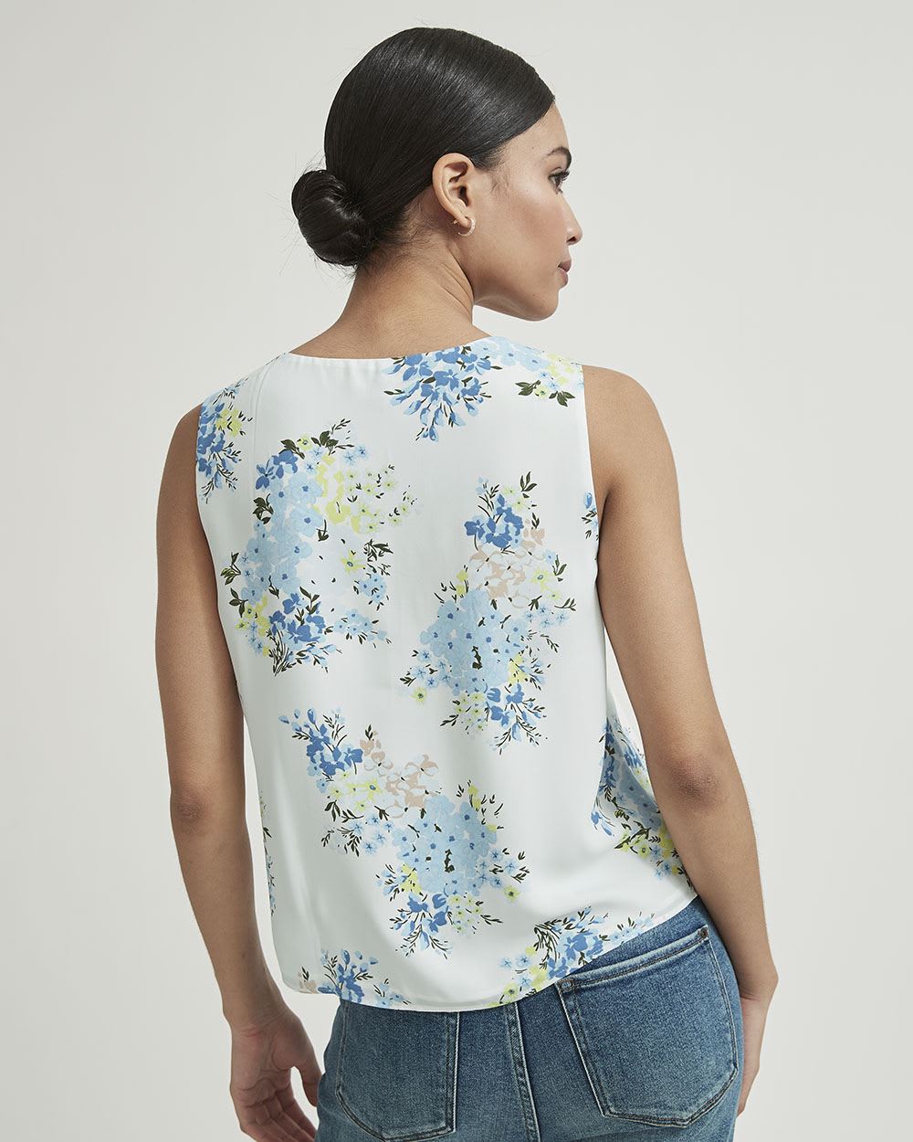 Silky Crepe Shirred V-Neck Cami