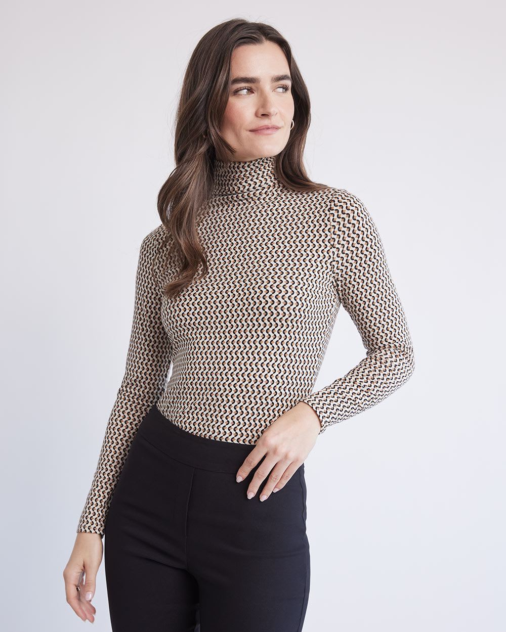 Fitted Long-Sleeve Mock-Neck Tee