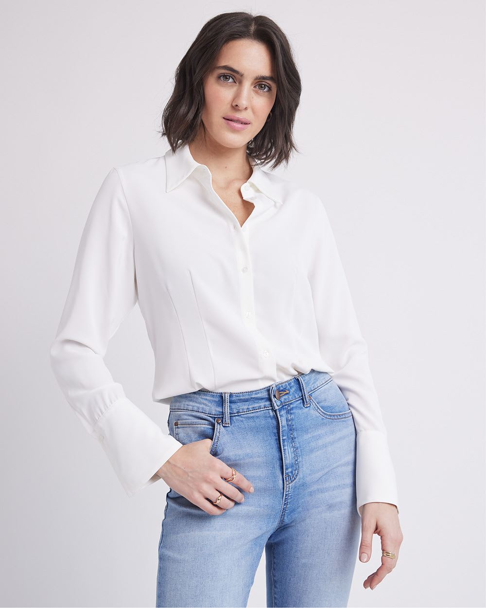 Long-Sleeve Buttoned-Down Twill Blouse