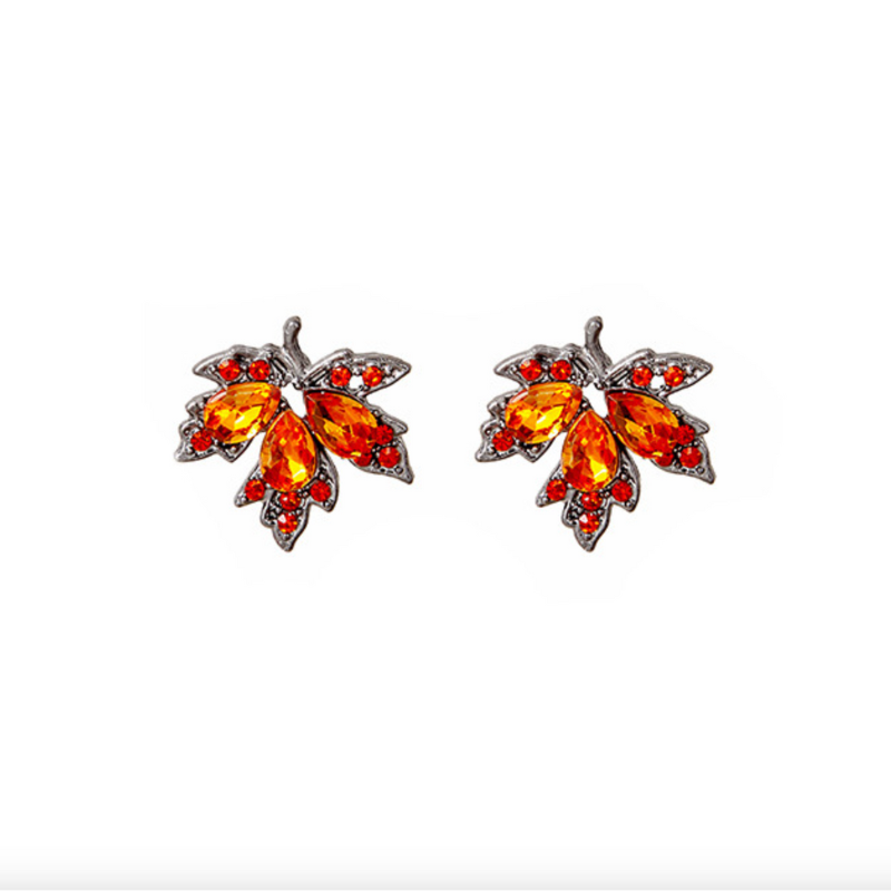 Orange Crystal Maple Leaf Stud Earrings - Don't AsK