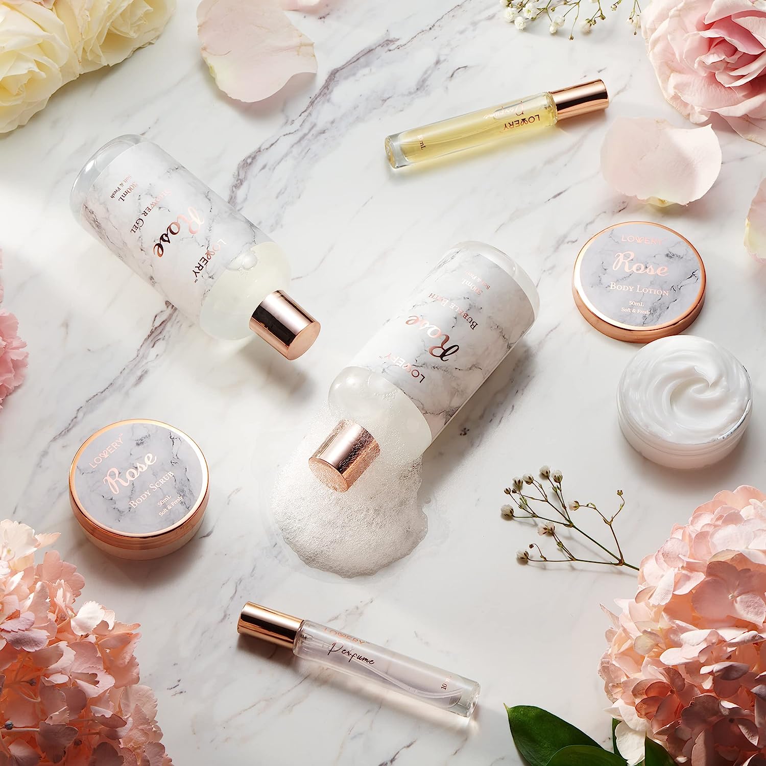 Lovery Luxe 16pc Bath And Body Set With Cosmetic Bag, Perfumes And More, Rose Spa Kit