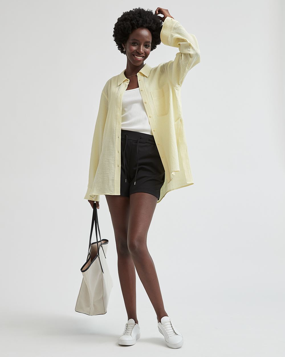 Button-Down Crinkle Cotton Blouse with Chest Pocket