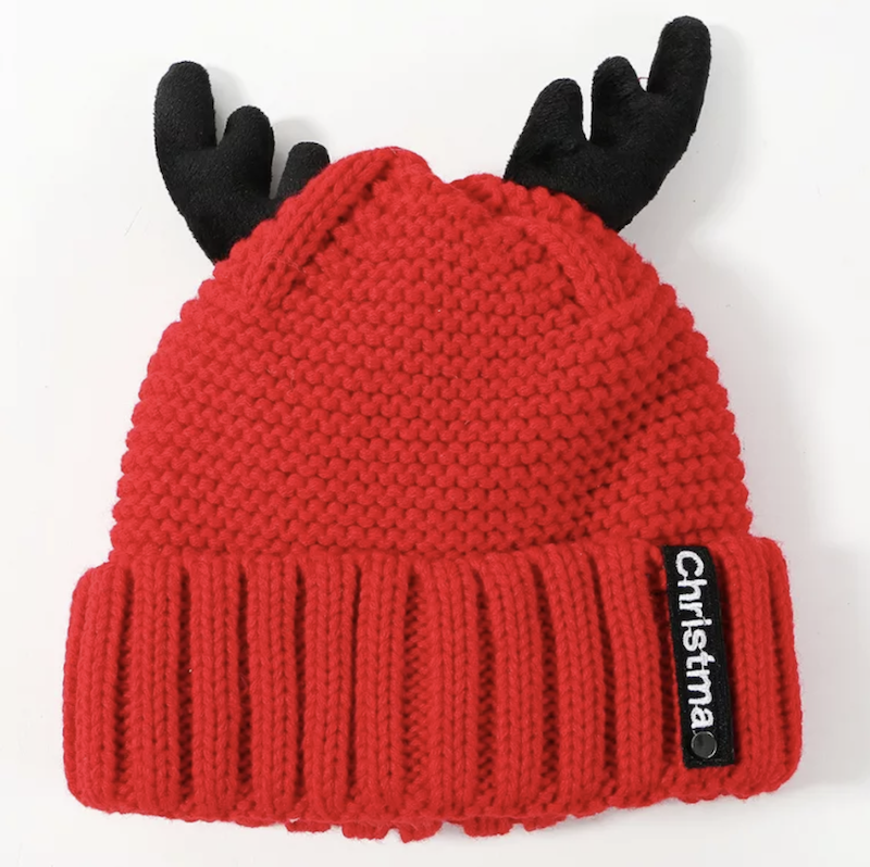 Cute Red beanie hat with antlers- Don't AsK