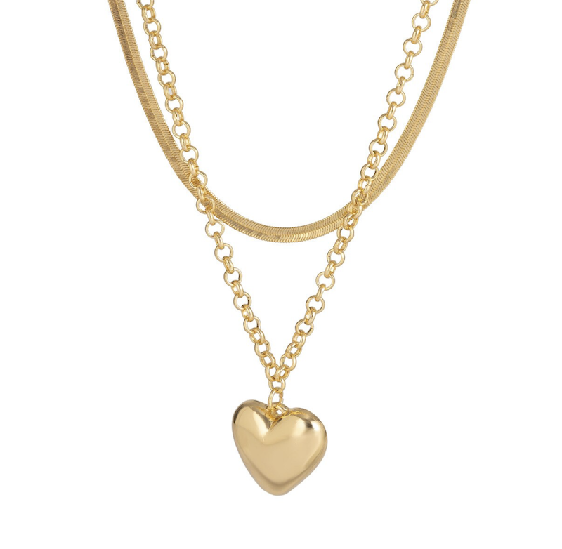 Goldtone Layered Heart Pendant Necklace- Don't AsK