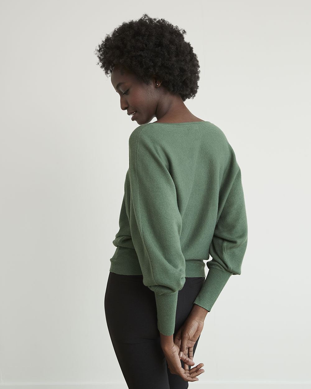 Batwing-Sleeve Sweater with Sweetheart Neckline