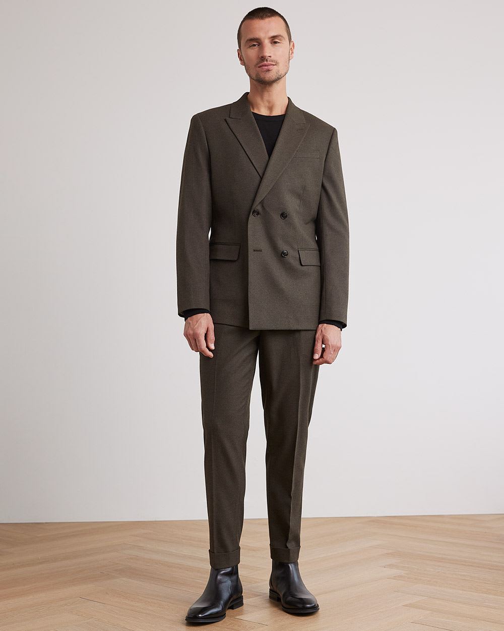 Dark Brown Pleated Tapered-Leg Suit Pant